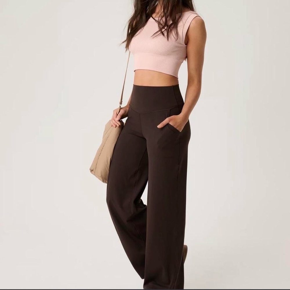 aerie Wide Leg High-Rise Pants in Dark Brown